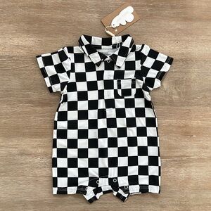 Angel Dear Black Bamboo Checkerboard Polo Shortie Romper 0-3 months Halloween